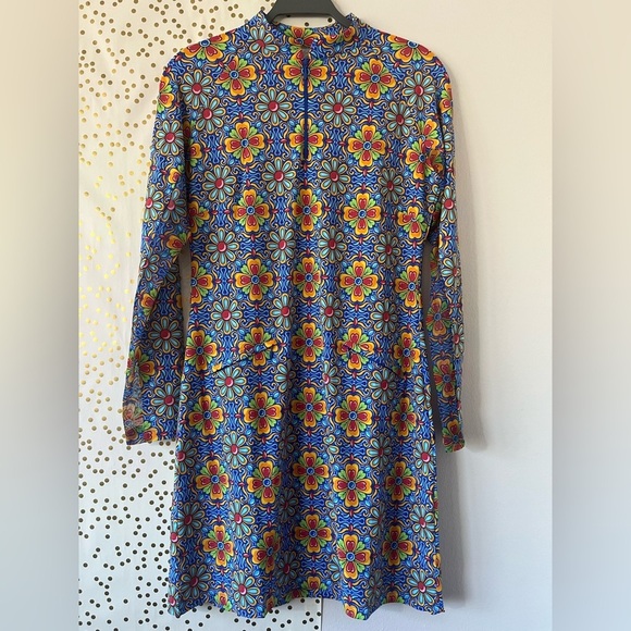 IBKUL Dresses & Skirts - IBKUL Long Sleeve Floral Geometric Print Dress in Blue, Yellow, Red